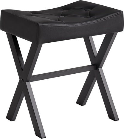 U-Shaped Linen Vanity Stool, X-Leg Makeup Chair