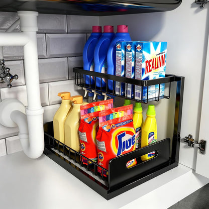 L-Shaped Under Sink Organizer, 2-Tier Pull Out Shelf