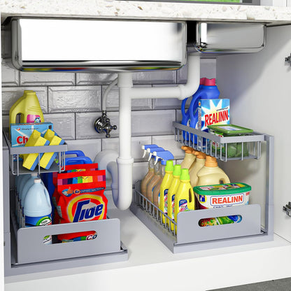 L-Shaped Under Sink Organizer, 2-Tier Pull Out Shelf
