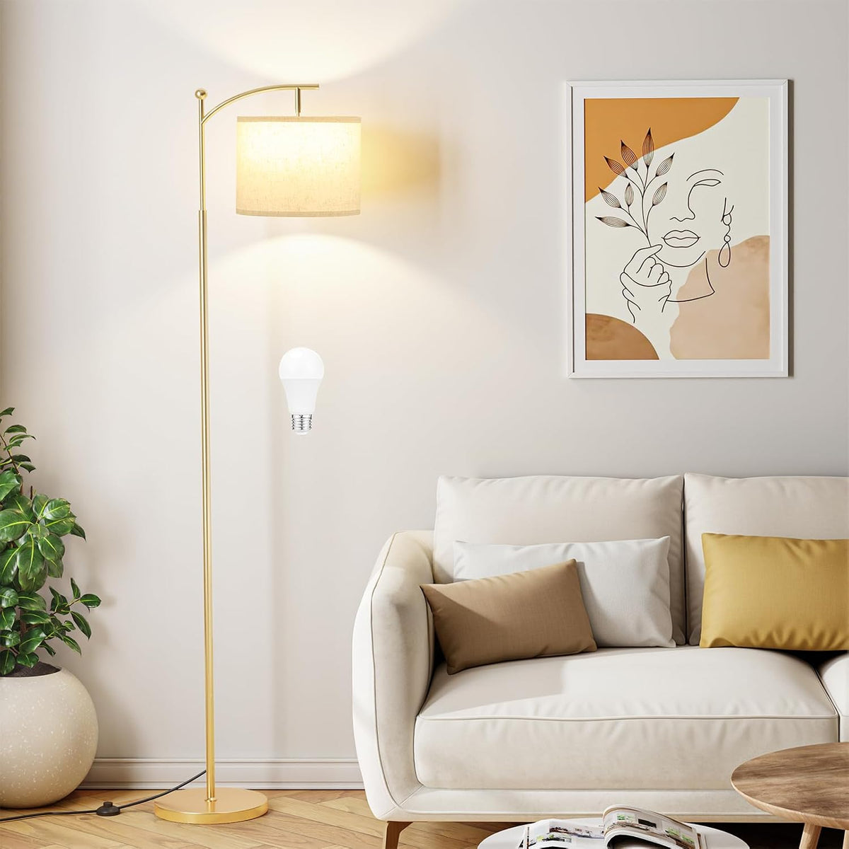 60" Modern Floor Lamp with Adjustable Linen Shade, 9W LED