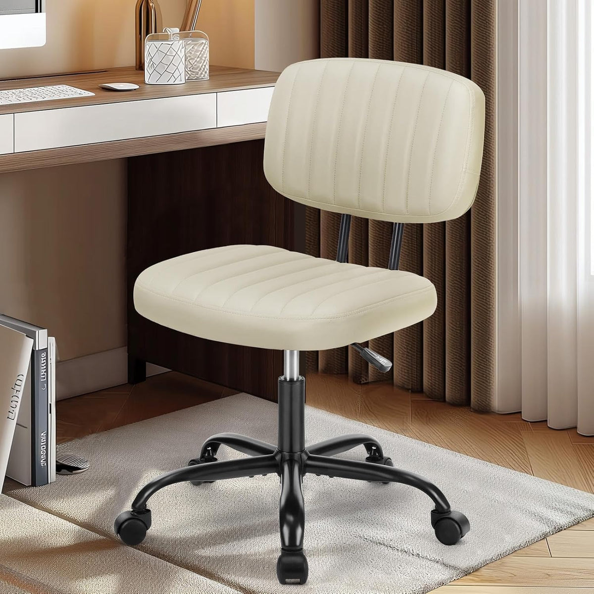 Small Office Chair, PU Leather with Lumbar Support