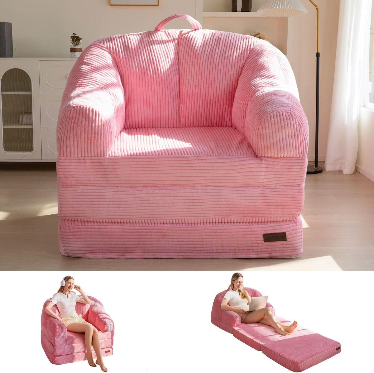 Folding Sofa Bed with Backrest, 2-in-1 Convertible Floor Couch