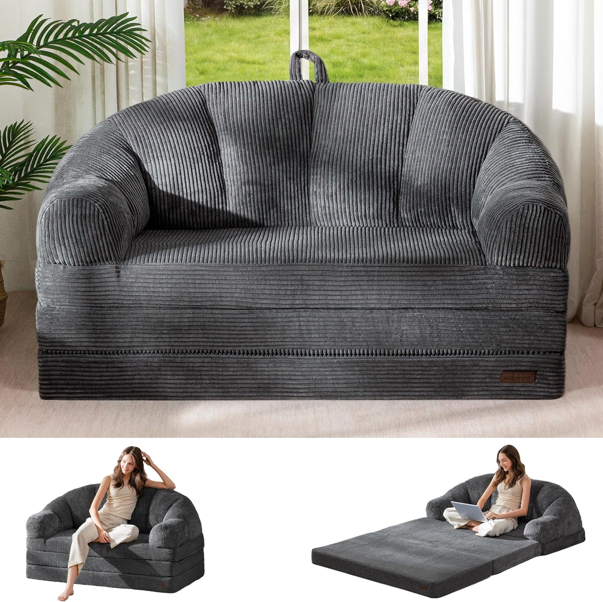 Folding Sofa Bed with Backrest, 2-in-1 Convertible Floor Couch
